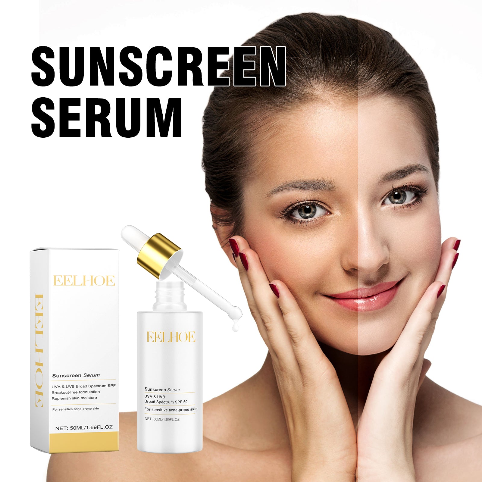 EELHOE Sunscreen Serum, Outdoor Protection Brightening Skin Hydrating Non-Greasy Moisturizing Skin Protection Serum
